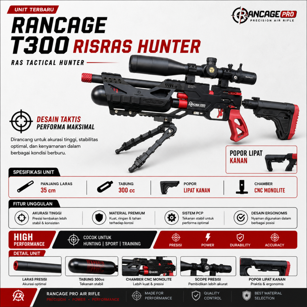 Senapan angin PCP Predator Rancage Pro Ras Hunter tampak samping